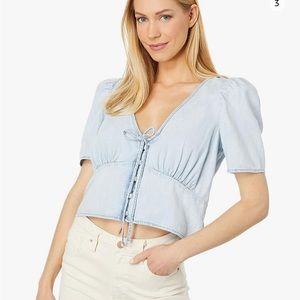 LEVI'S blue jeans denim LUISA Crop Top blouse COTTON Covered Buttons Size XXL